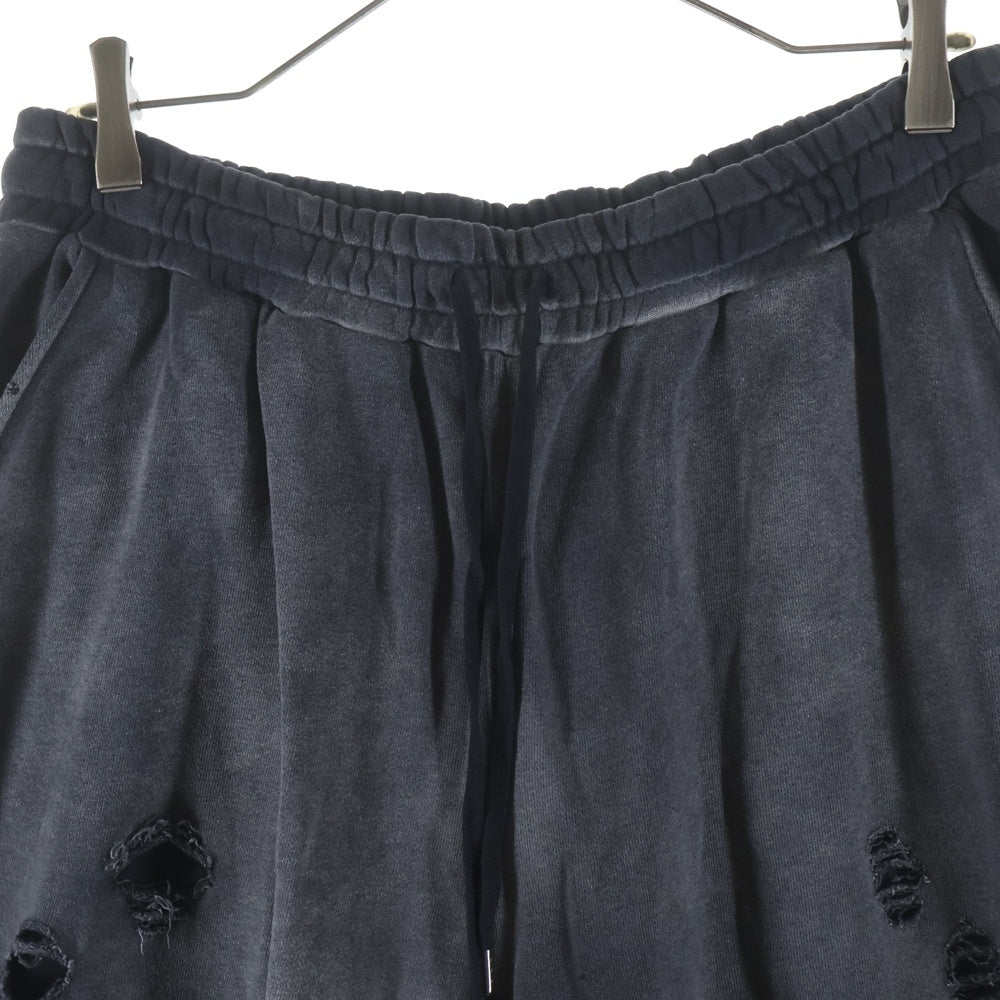 NO BRAND(ノーブランド) FR(13)NDS ダメージ加工 ワイドスウェットパンツ ブラック 24A-PTL035-RF