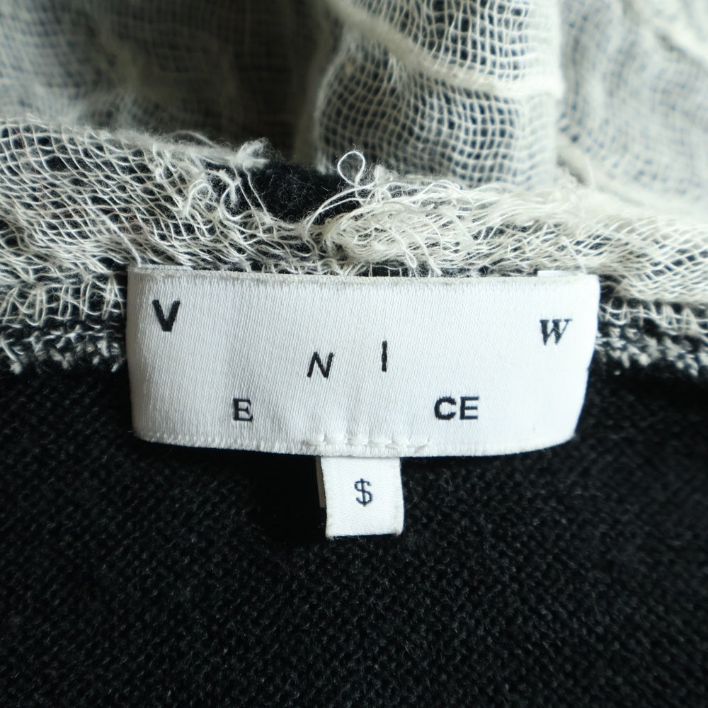 NO BRAND(ノーブランド) VeniceW(ヴェニス ダブル) Type-A Hub Hoodie 装飾 ジップアップニットパーカー フーディー ブラック