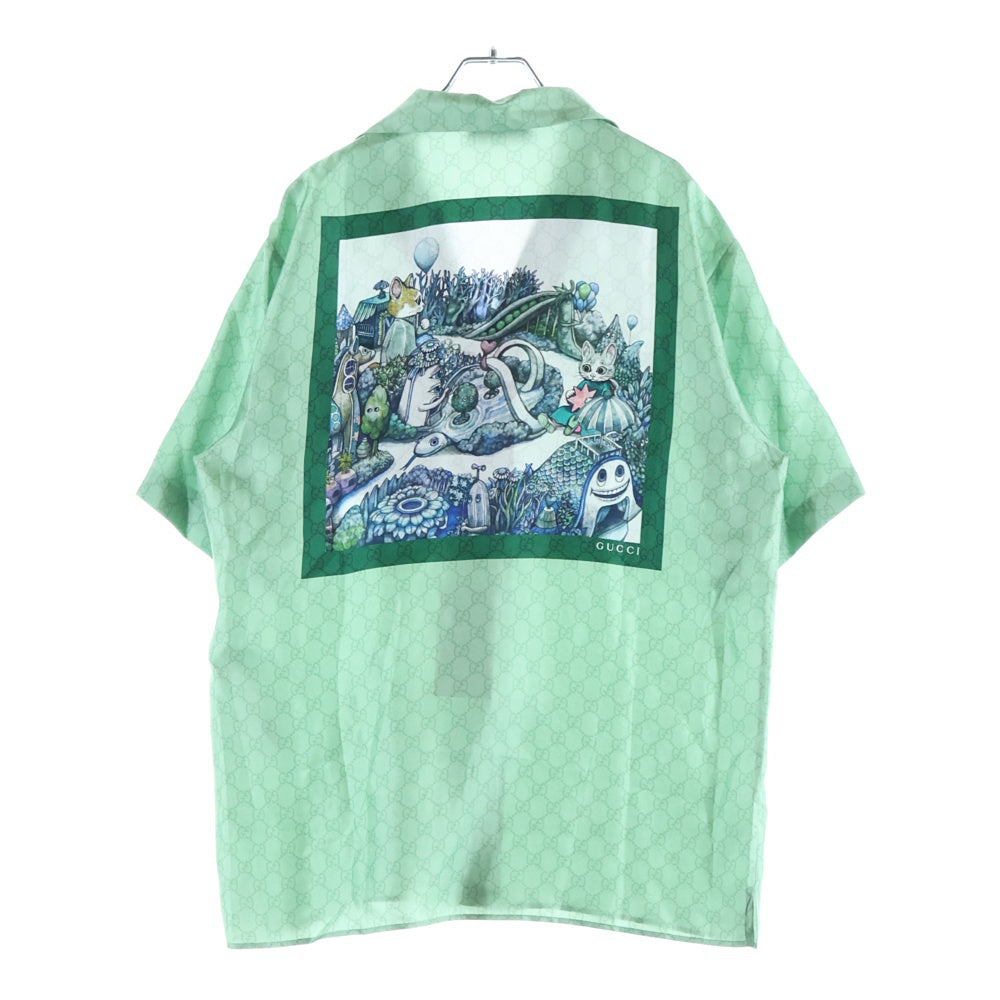 GUCCI(グッチ) Higuchi Yuko Silk Twill Shirt 日本限定 ヒグチユウコ 半袖シルクシャツ グリーン 864048 ZAUTR