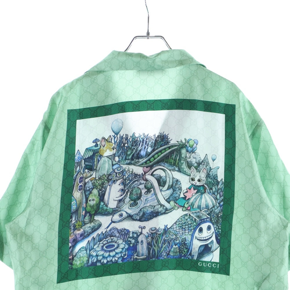 GUCCI(グッチ) Higuchi Yuko Silk Twill Shirt 日本限定 ヒグチユウコ 半袖シルクシャツ グリーン 864048 ZAUTR