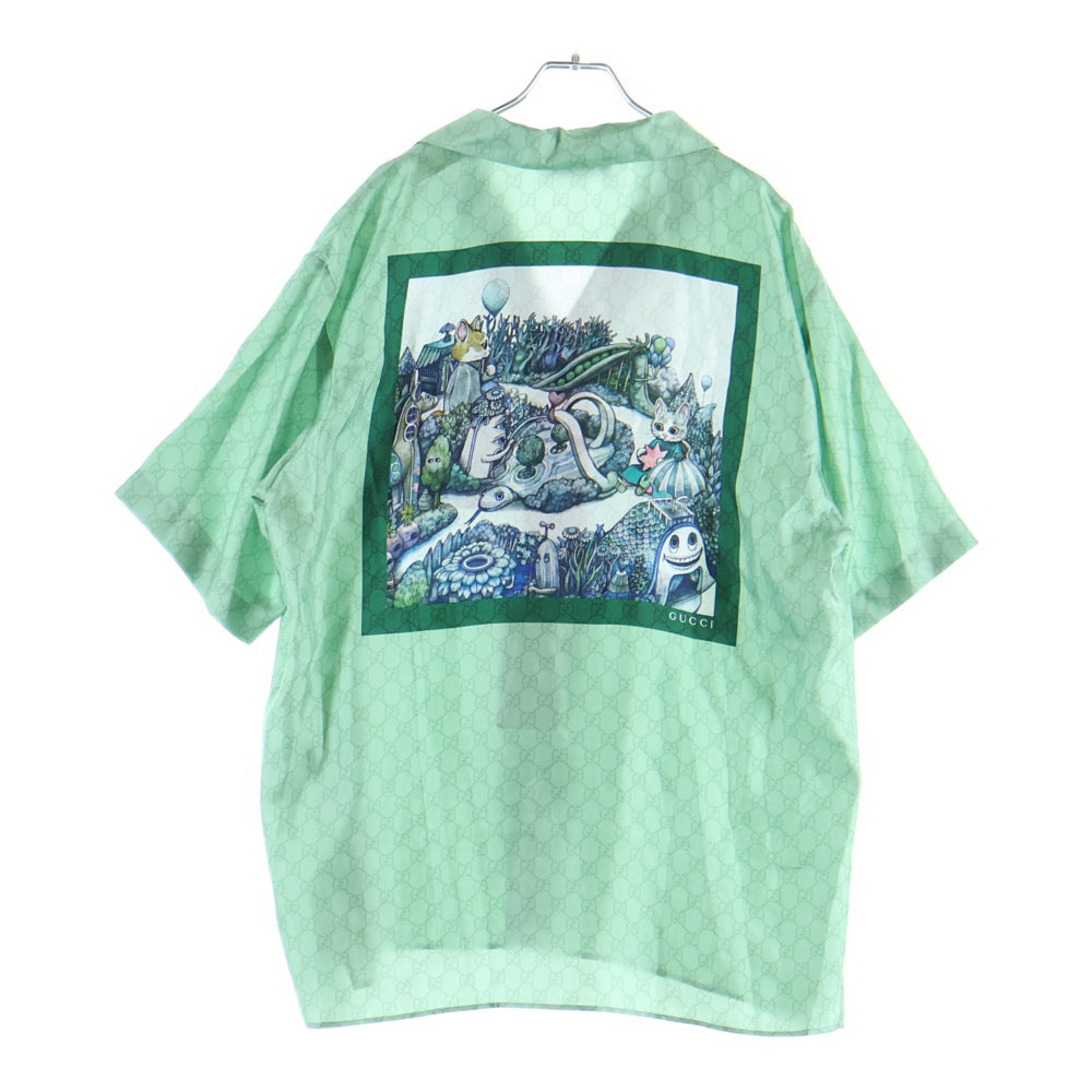 GUCCI(グッチ) Higuchi Yuko Silk Twill Shirt 日本限定 ヒグチユウコ 半袖シルクシャツ グリーン 864048 ZAUTR