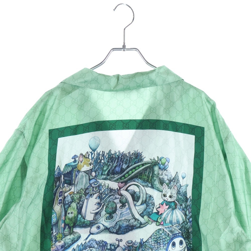 GUCCI(グッチ) Higuchi Yuko Silk Twill Shirt 日本限定 ヒグチユウコ 半袖シルクシャツ グリーン 864048 ZAUTR