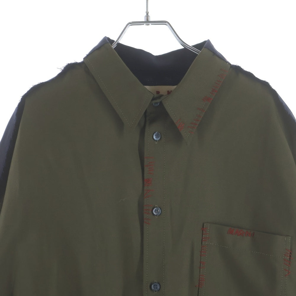 MARNI(マルニ) TROPICAL WOOL SHIRT CUMU0278QS TW839 トロピカル ウール バイカラー 長袖シャツ カーキ/ネイビー
