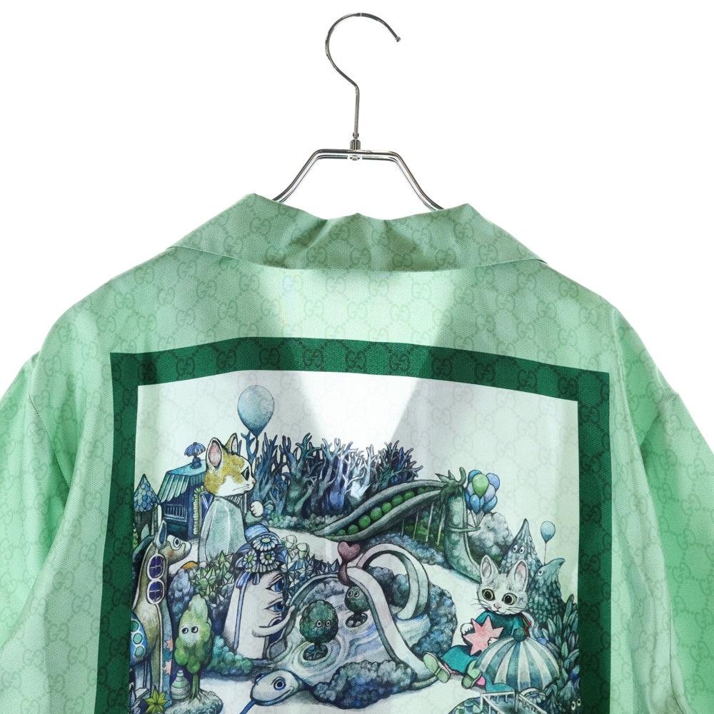 GUCCI(グッチ) Higuchi Yuko Silk Twill Shirt 日本限定 ヒグチユウコ 半袖シルクシャツ グリーン 864048 ZAUTR