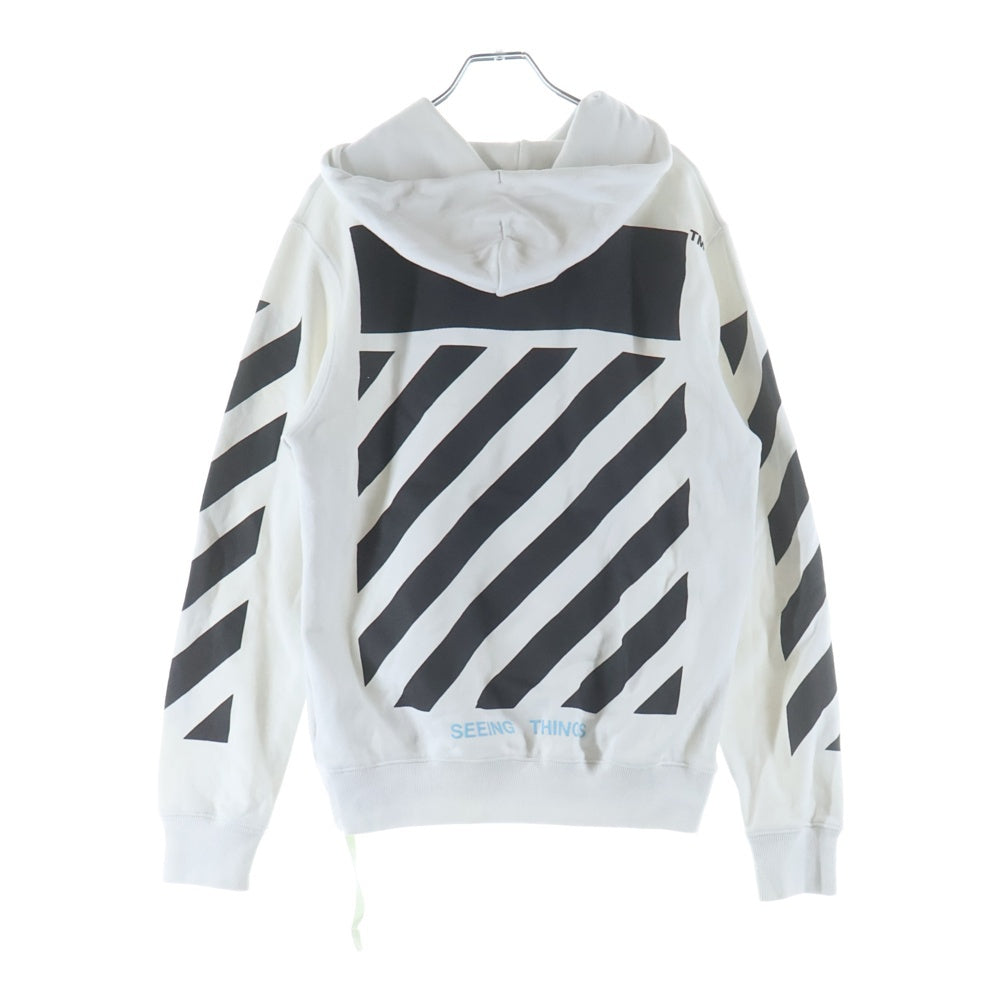 OFF-WHITE(オフホワイト) 17AW Diag Caravaggio Hoodie カラヴァッジオ プリントプルオーバースウェットパーカー フーディー ホワイト OMBB003F17003016