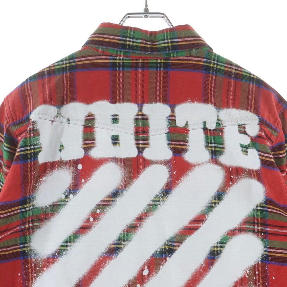 OFF-WHITE(オフホワイト) 17SS Spray Check Shirt スプレーロゴ 長袖チェックシャツ レッド