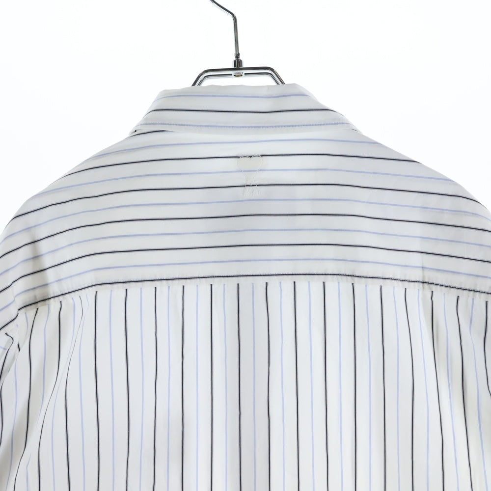 AMI Alexandre Mattiussi(アミアレクサンドルマテュッシ) Stripe Shirt ハートロゴ 長袖ストライプシャツ ホワイト USH800.CO0109