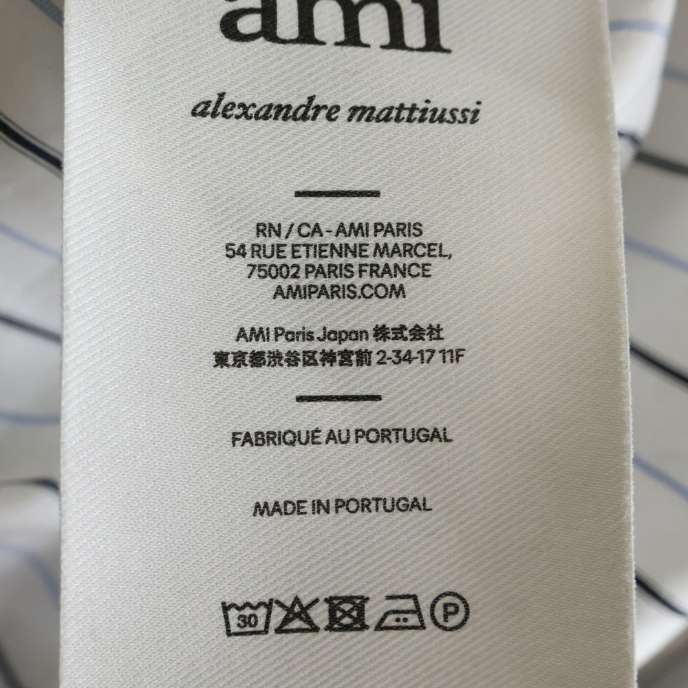 AMI Alexandre Mattiussi(アミアレクサンドルマテュッシ) Stripe Shirt ハートロゴ 長袖ストライプシャツ ホワイト USH800.CO0109