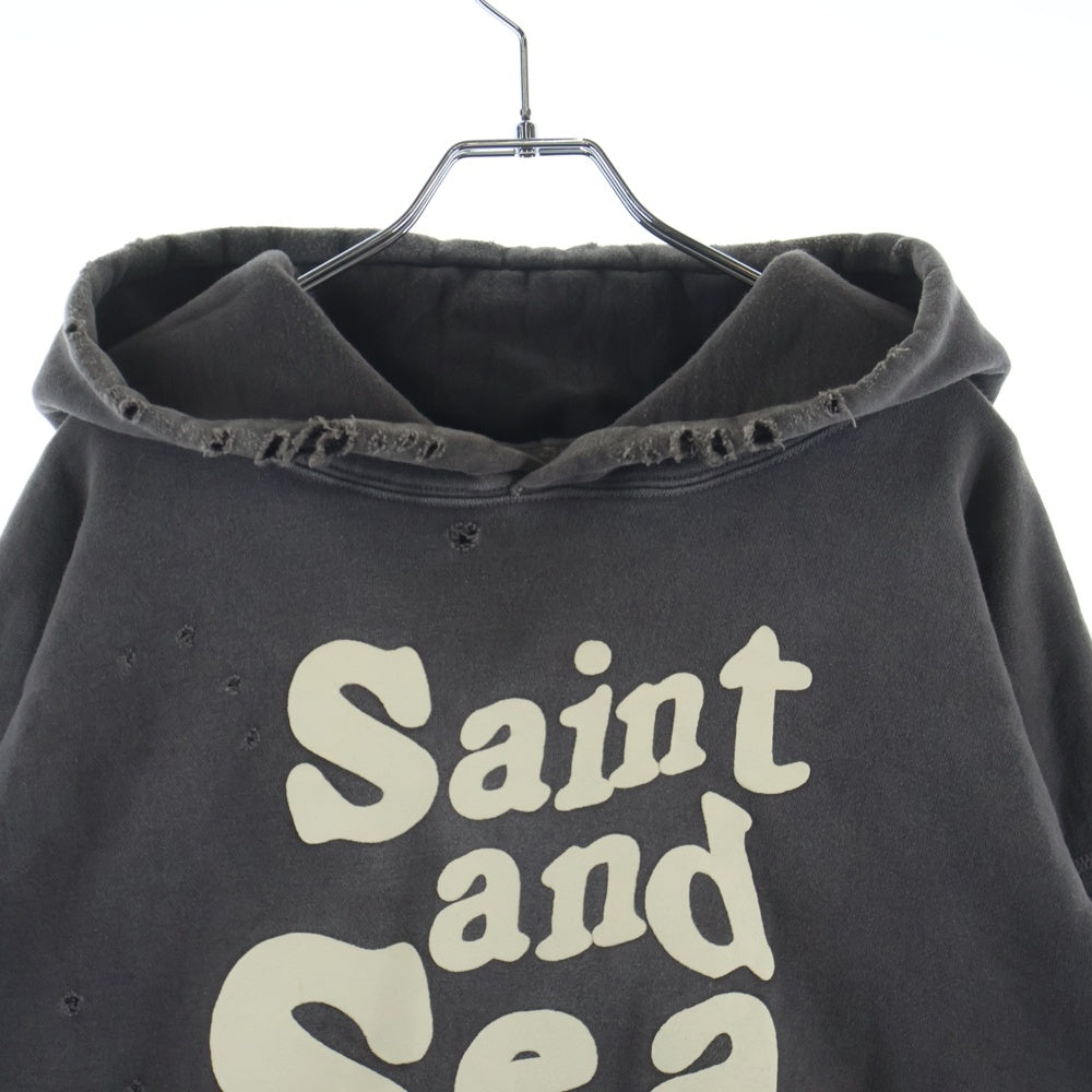 SAINT MICHAEL(セントマイケル) 21AW ×WIND AND SEA WS HOODIE ウィンダンシー ダメージ加工 プルオーバースウェットパーカー フーディー グレー SM-A21-0000-066