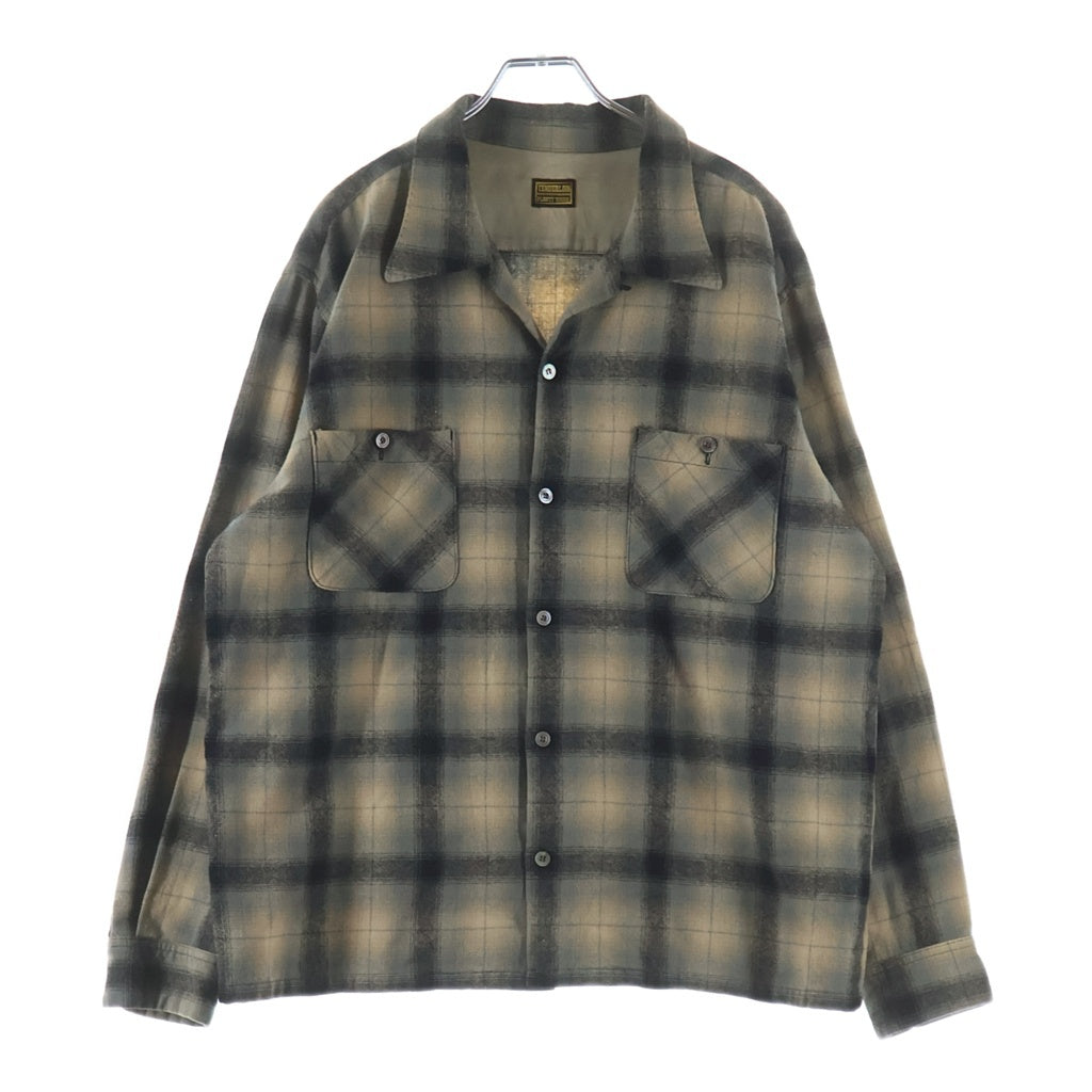 TENDERLOIN(テンダーロイン) 08AW T-WOOL SHIRT オンブレチェック オープンカラー ウール長袖シャツ ベージュ