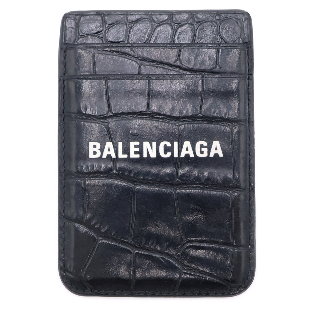 BALENCIAGA(バレンシアガ) Cash クロコエンボス マグネットカードホルダー ブラック