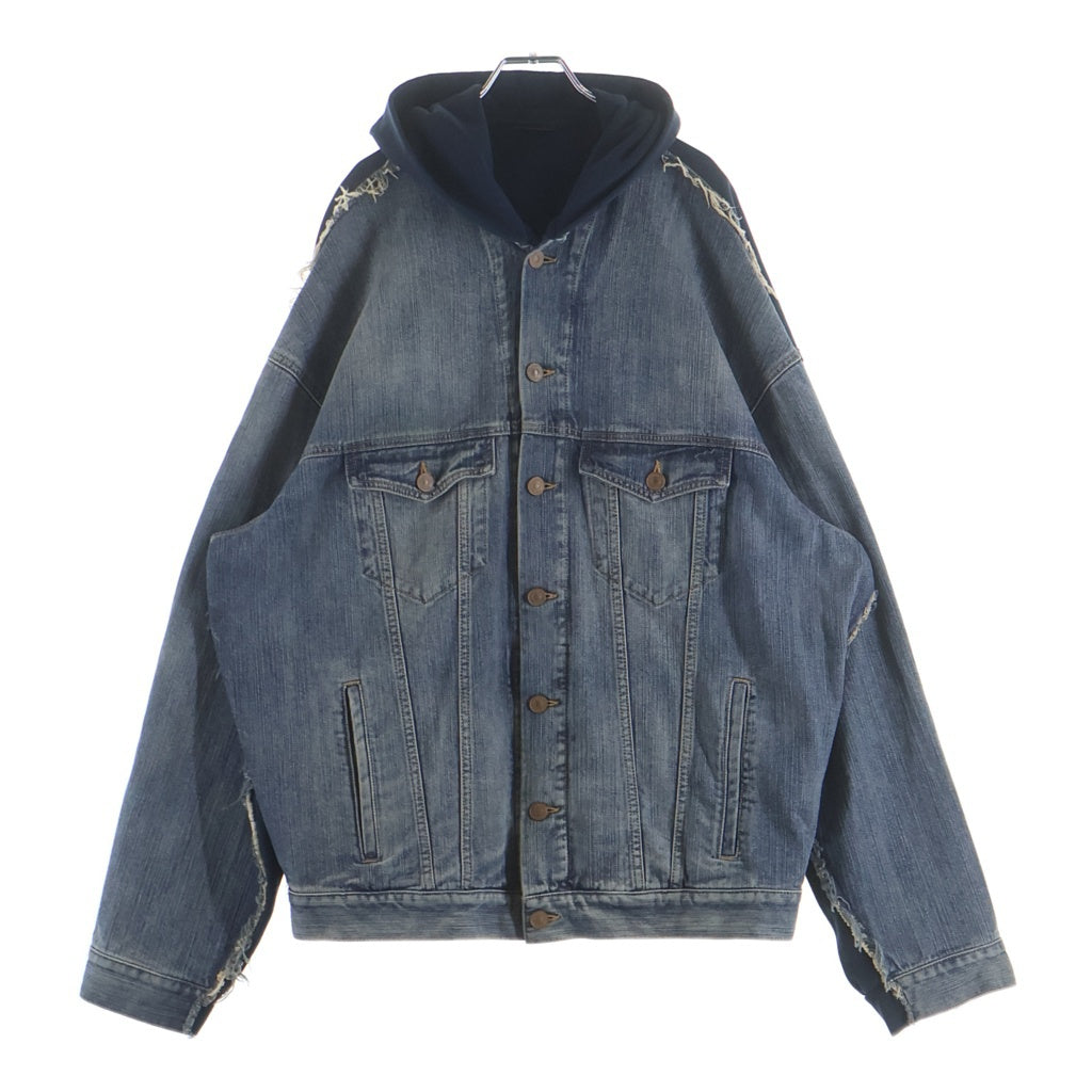 BALENCIAGA(バレンシアガ) 23SS Hooded Sweat Denim Jacket 738737 TNW65 フード付きスウェット切替ハイブリッドデニムジャケット ネイビー/インディゴ