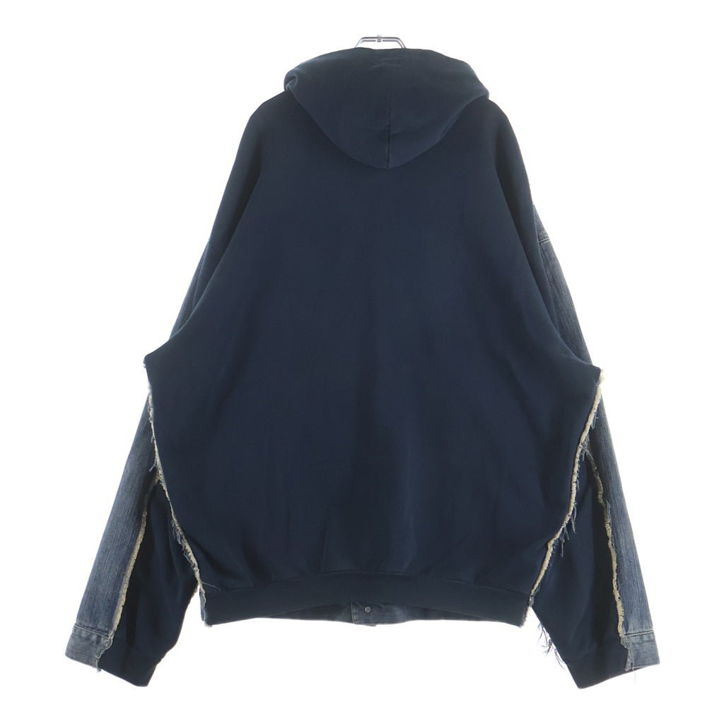 BALENCIAGA(バレンシアガ) 23SS Hooded Sweat Denim Jacket 738737 TNW65 フード付きスウェット切替ハイブリッドデニムジャケット ネイビー/インディゴ