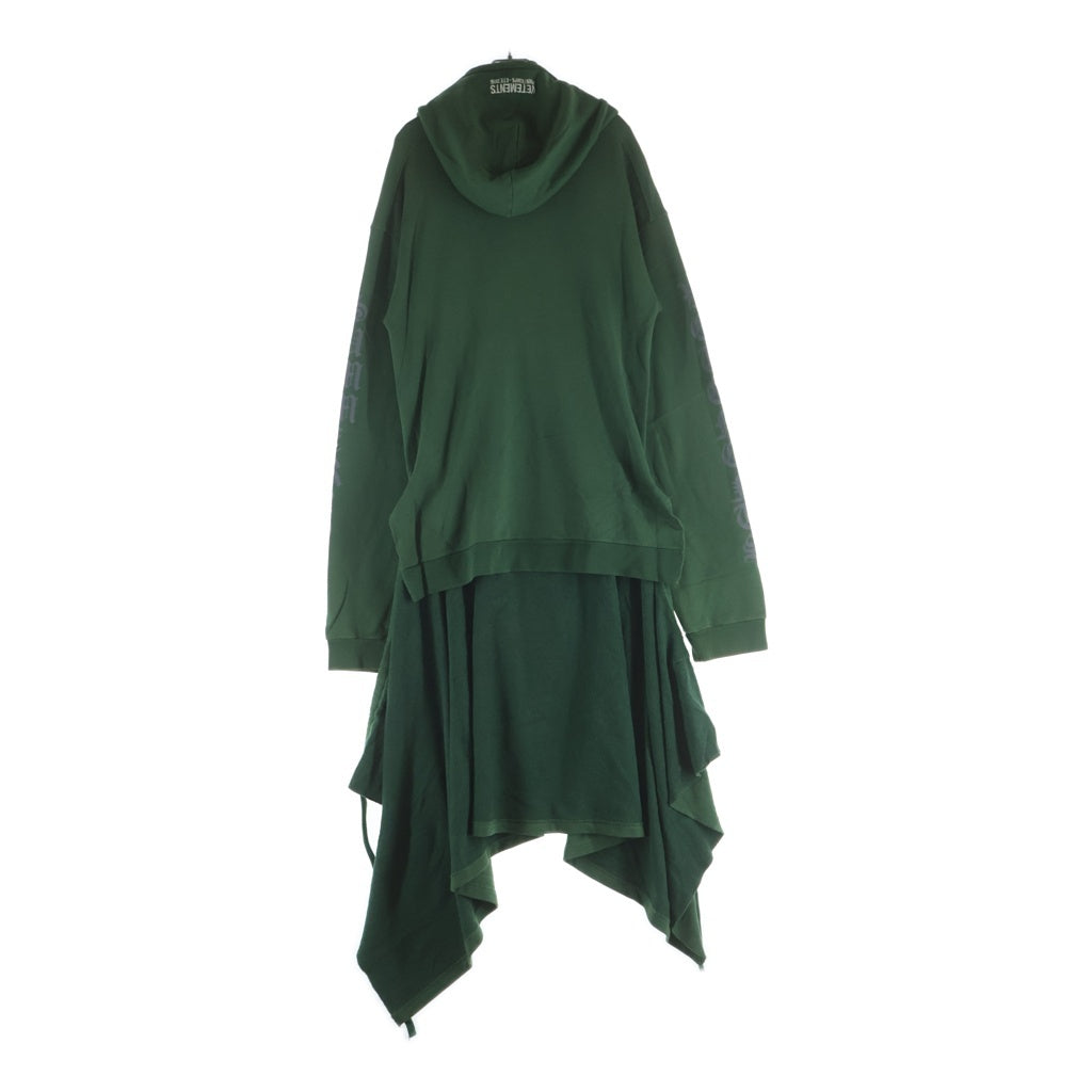 VETEMENTS(ヴェトモン) 16SS 袖ロゴプリント 変形 プルオーバーロングフーディ パーカー SS16DR20 グリーン
