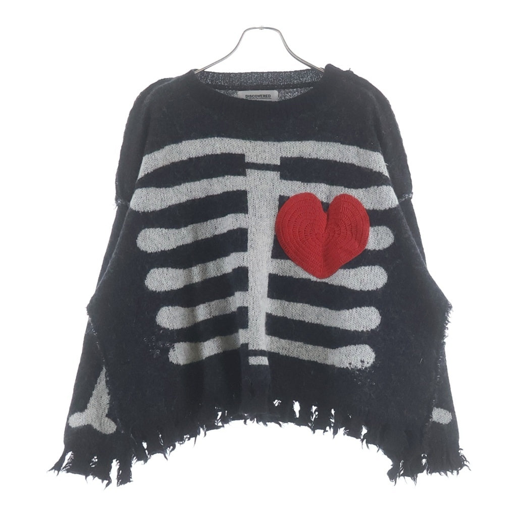 DISCOVERED ディスカバード 24AW MOHAIR HEART&BONE KNIT ダメージ加工 ボーン クルーネックニットセーター ブラック DC-AW24-KN-07 DISCOVERED(ディスカバード) 24AW MOHAIR HEART&BONE KNIT ダメージ