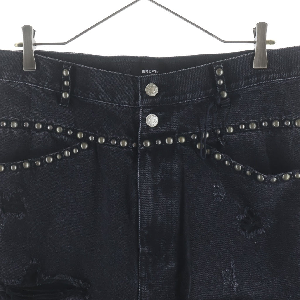 BREATH(ブレス) 25SS Suicide Studs Denim Shorts スタッズ装飾 ダメージ加工 デニムハーフパンツ ショーツ ブラック BR25SS-P1013