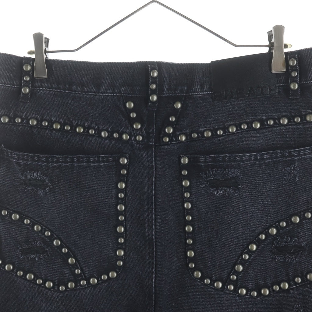 BREATH(ブレス) 25SS Suicide Studs Denim Shorts スタッズ装飾 ダメージ加工 デニムハーフパンツ ショーツ ブラック BR25SS-P1013