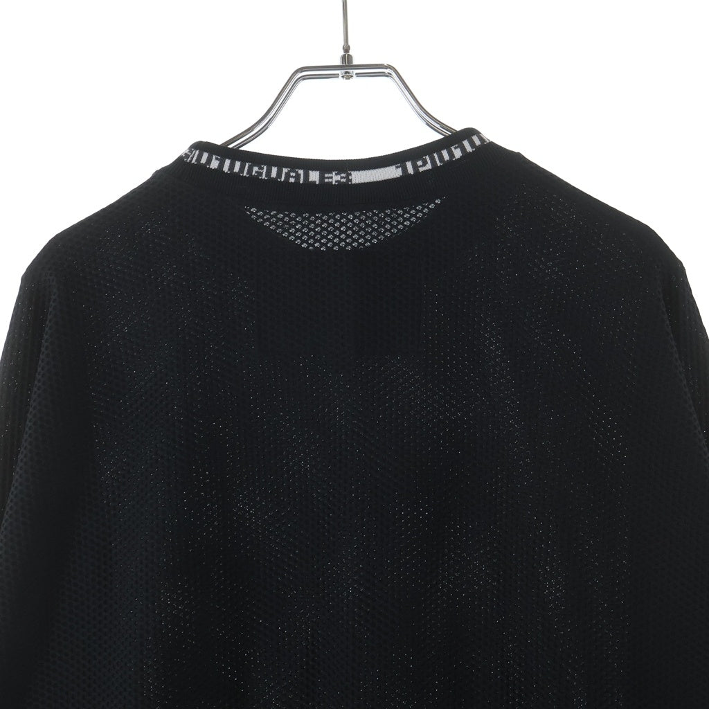 1 PIU 1 UGUALE 3 RELAX(ウノピゥウノウグァーレトレ) 113 SPORT TECHNICAL MESH BLACK LOOSE FIT CREW メッシュ長袖Tシャツ ロンT ブラック TM716-TM06-99