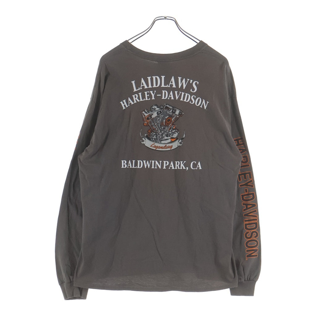 HARLEY DAVIDSON(ハーレーダビッドソン) BAR & SHIELD L/S TEE バーアンドシールド 袖ロゴプリント ロングスリーブ長袖Tシャツ ブラウン