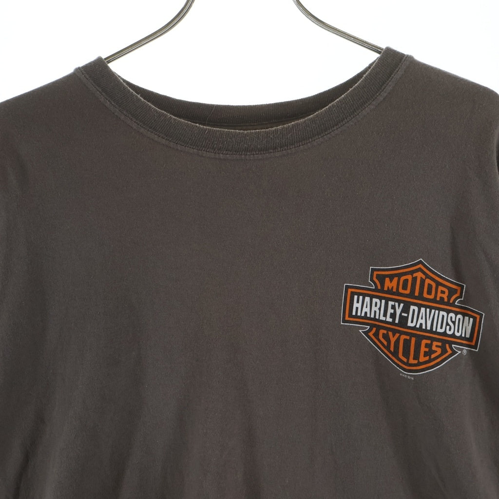 HARLEY DAVIDSON(ハーレーダビッドソン) BAR & SHIELD L/S TEE バーアンドシールド 袖ロゴプリント ロングスリーブ長袖Tシャツ ブラウン