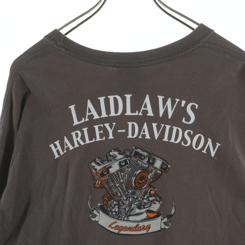 HARLEY DAVIDSON(ハーレーダビッドソン) BAR & SHIELD L/S TEE バーアンドシールド 袖ロゴプリント ロングスリーブ長袖Tシャツ ブラウン