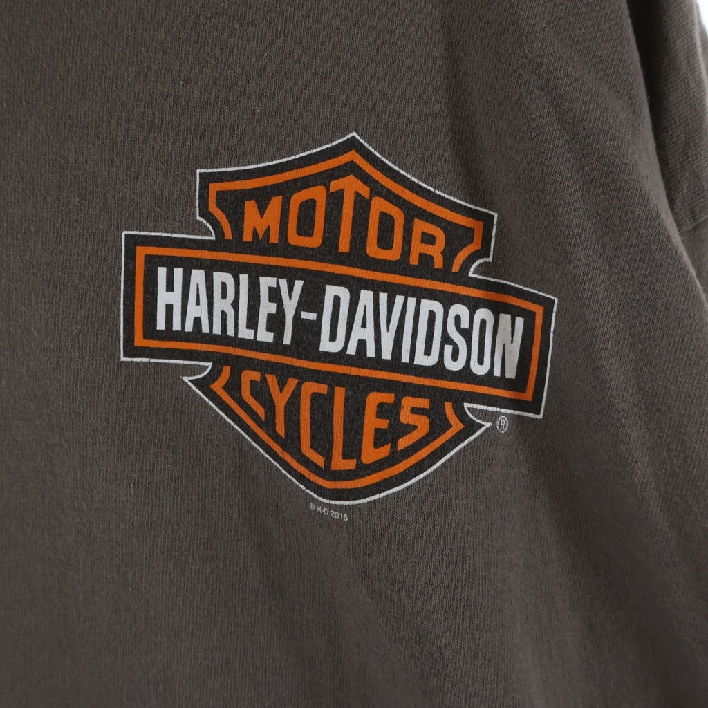 HARLEY DAVIDSON(ハーレーダビッドソン) BAR & SHIELD L/S TEE バーアンドシールド 袖ロゴプリント ロングスリーブ長袖Tシャツ ブラウン