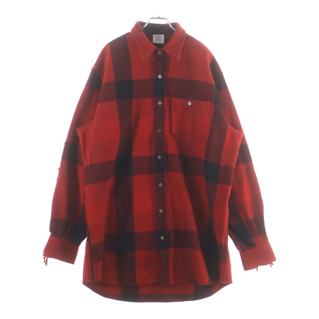 VETEMENTS(ヴェトモン) 19SS Fringe Wool Western Shirt フリンジ オーバーサイズ チェック長袖シャツ レッド WAH19SH104