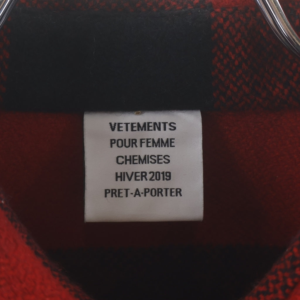 VETEMENTS(ヴェトモン) 19SS Fringe Wool Western Shirt フリンジ オーバーサイズ チェック長袖シャツ レッド WAH19SH104