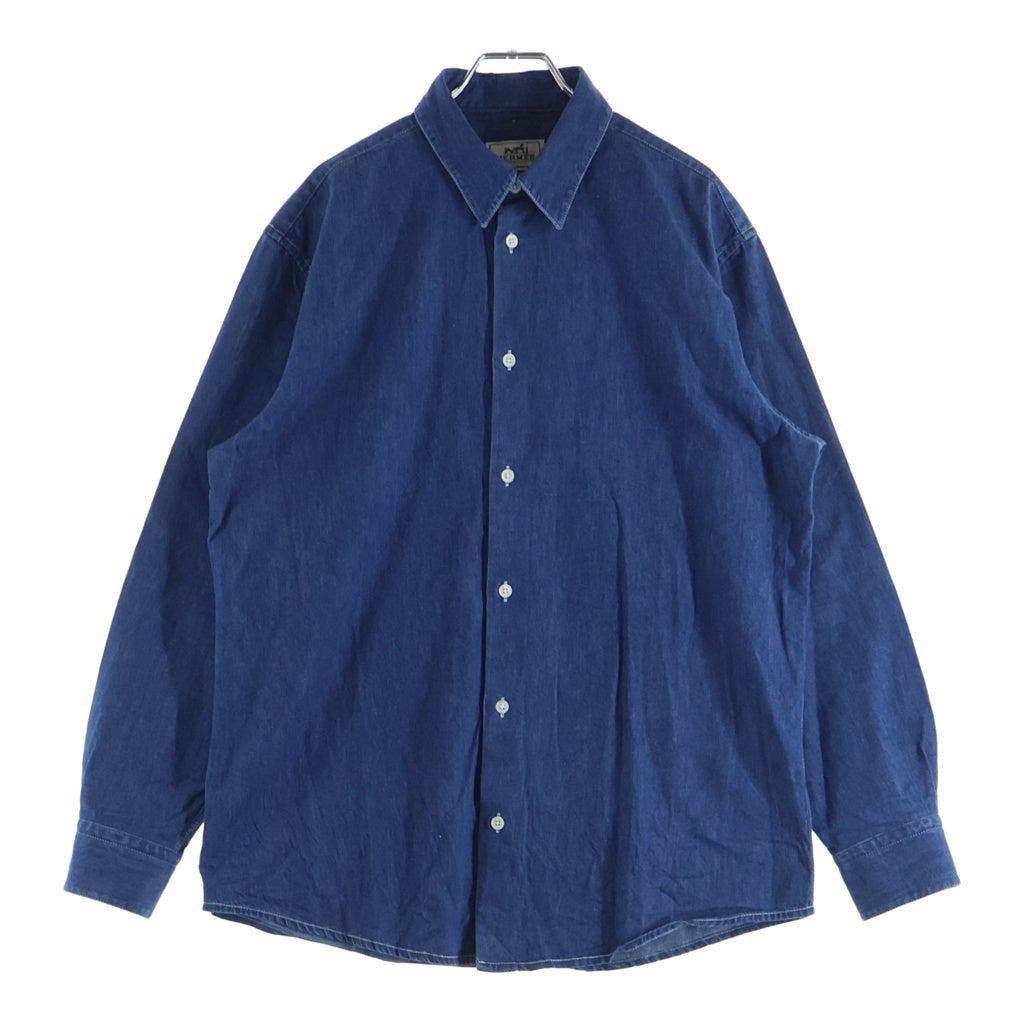 HERMES(エルメス) Denim Shirt セリエカフス レザー切替 長袖デニムドレスシャツ インディゴ