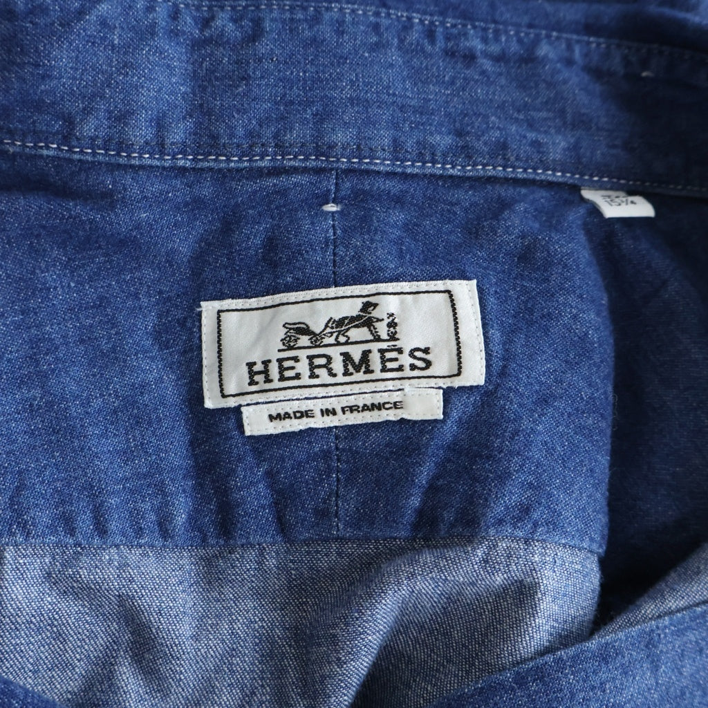 HERMES(エルメス) Denim Shirt セリエカフス レザー切替 長袖デニムドレスシャツ インディゴ