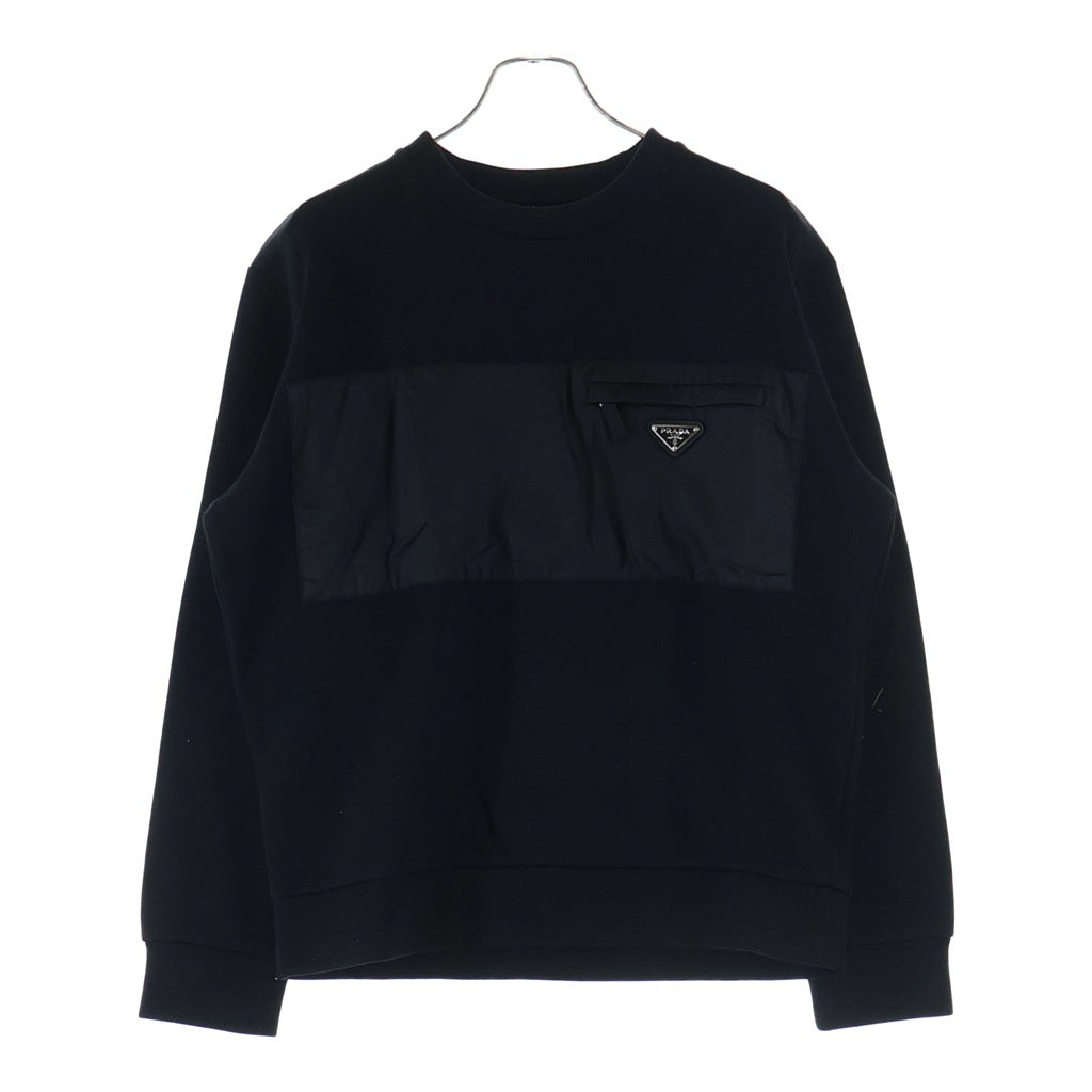 PRADA(プラダ) Sweatshirt ナイロン切替 トライアングルロゴ クルーネックスウェットトレーナー ブラック UJL096