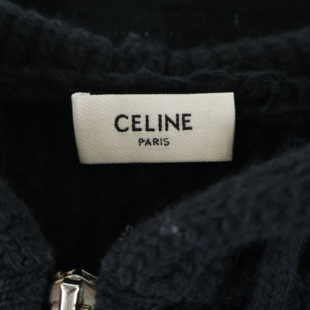 CELINE(セリーヌ) Triomphe Zip Up Knit Hoodie トリオンフ ジップアップ ニットパーカー フーディー ブラック RY0JF0ZTQ.38NO