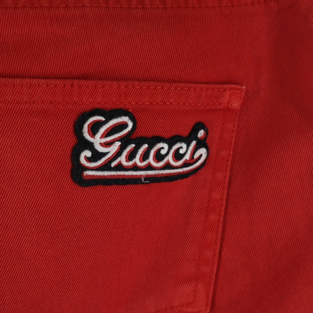 GUCCI(グッチ) Denim Pants レザーパッチ ロゴ刺繍 ストレッチデニムパンツ レッド 192481 XZ105