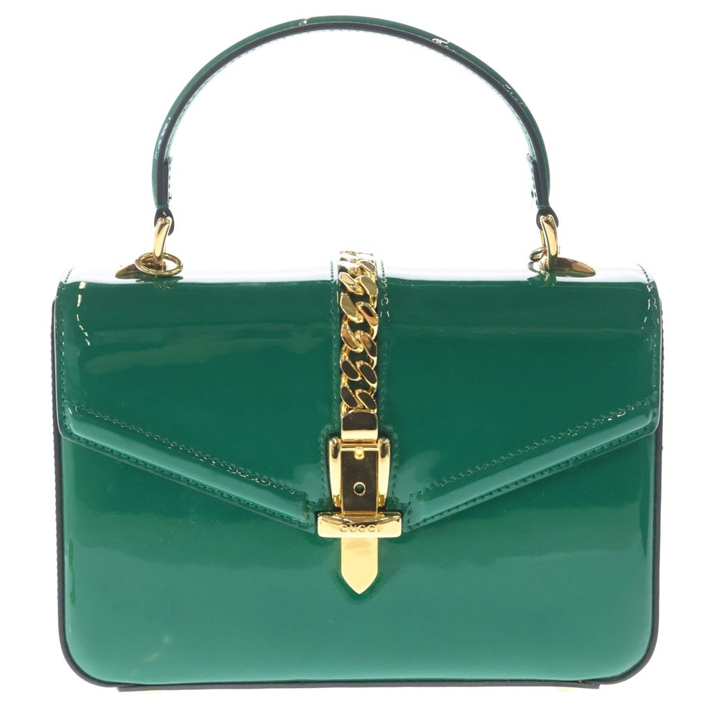 GUCCI(グッチ) Sylvie 1969 シルヴィ1969 パテントレザー ショルダーバッグ ハンドバッグ グリーン 589479 レディース