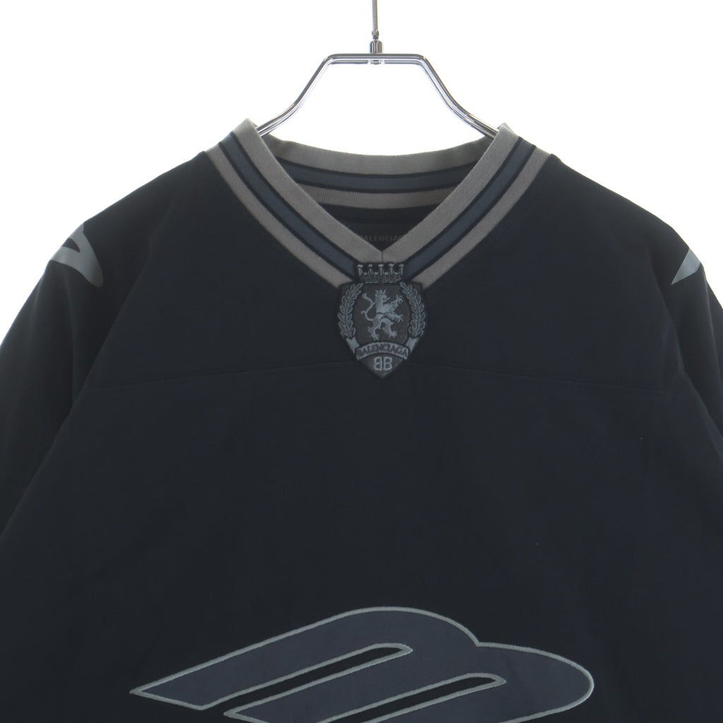 BALENCIAGA(バレンシアガ) 3B Football Vネック 長袖Tシャツ オーバーサイズ 857085 TTVQ6 ブラック