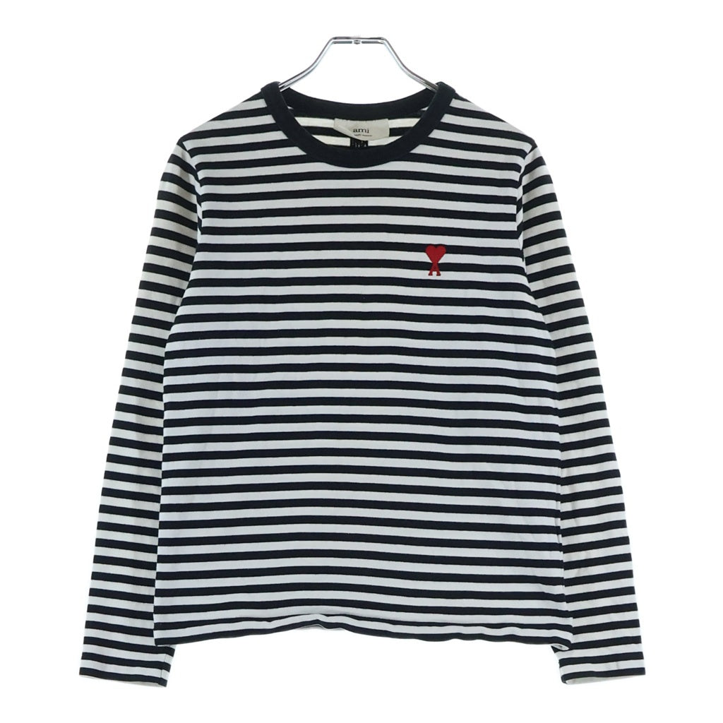 AMI Alexandre Mattiussi(アミアレクサンドルマテュッシ) L/S T-Shirt ハートロゴ刺繍 ボーダー長袖Tシャツ ホワイト A21FJ106.72