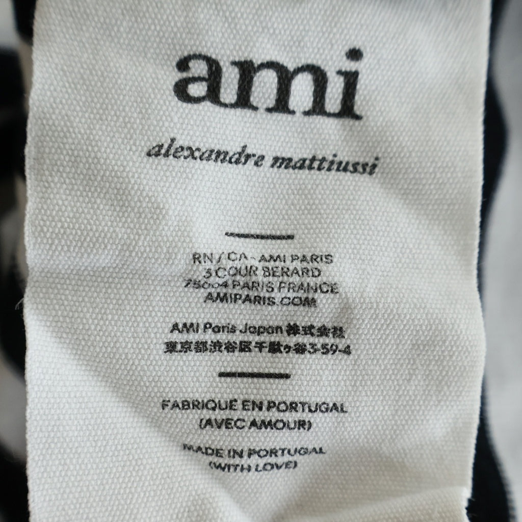 AMI Alexandre Mattiussi(アミアレクサンドルマテュッシ) L/S T-Shirt ハートロゴ刺繍 ボーダー長袖Tシャツ ホワイト A21FJ106.72