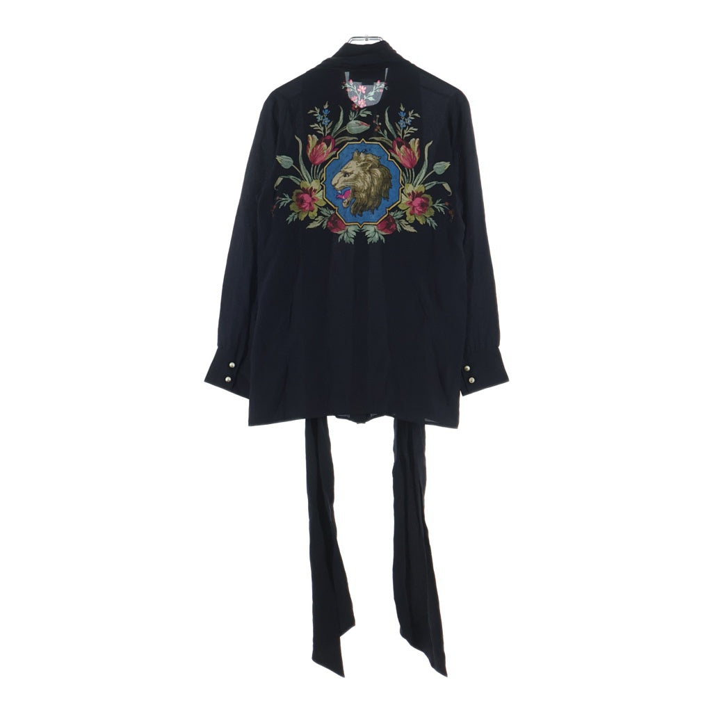 GUCCI(グッチ) Silk Shirt パールボタン シルク長袖シャツ ブラウス ブラック レディース 467085 ZJP13