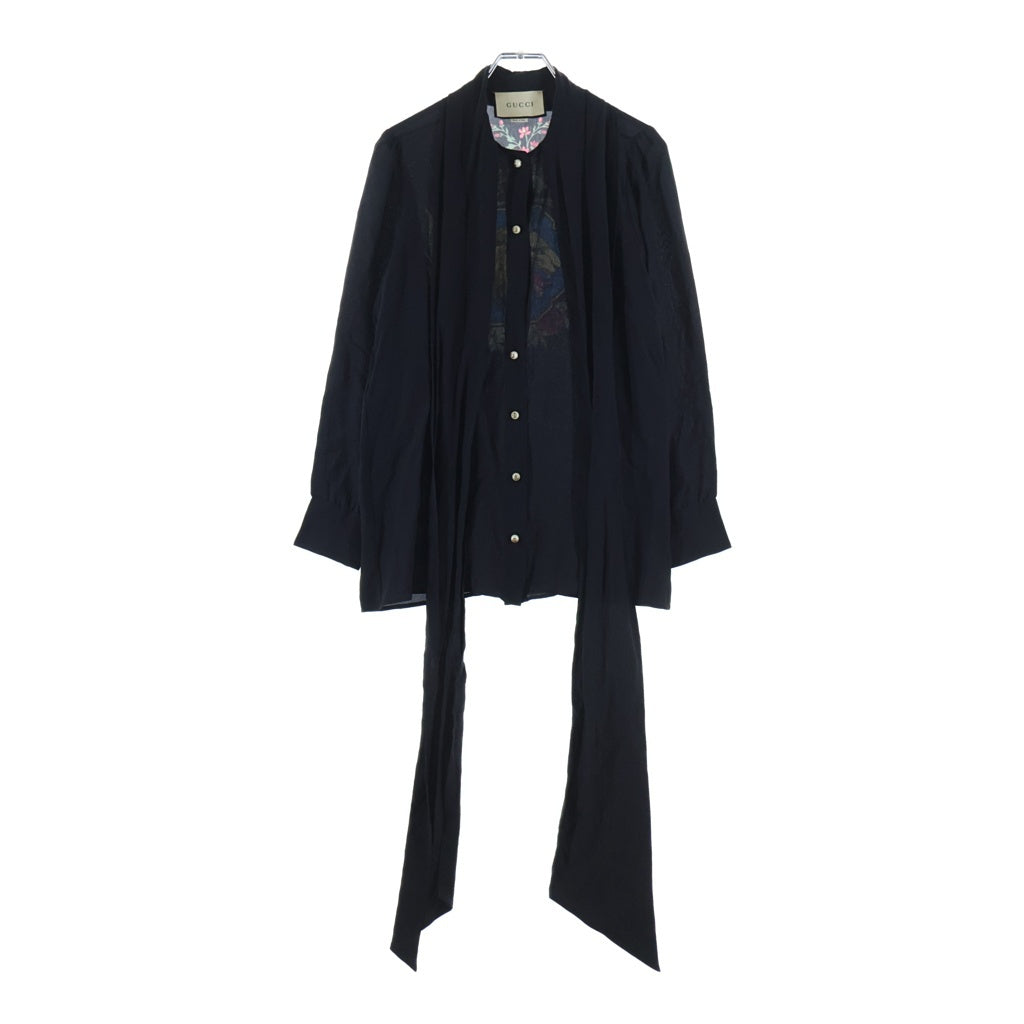 GUCCI(グッチ) Silk Shirt パールボタン シルク長袖シャツ ブラウス ブラック レディース 467085 ZJP13