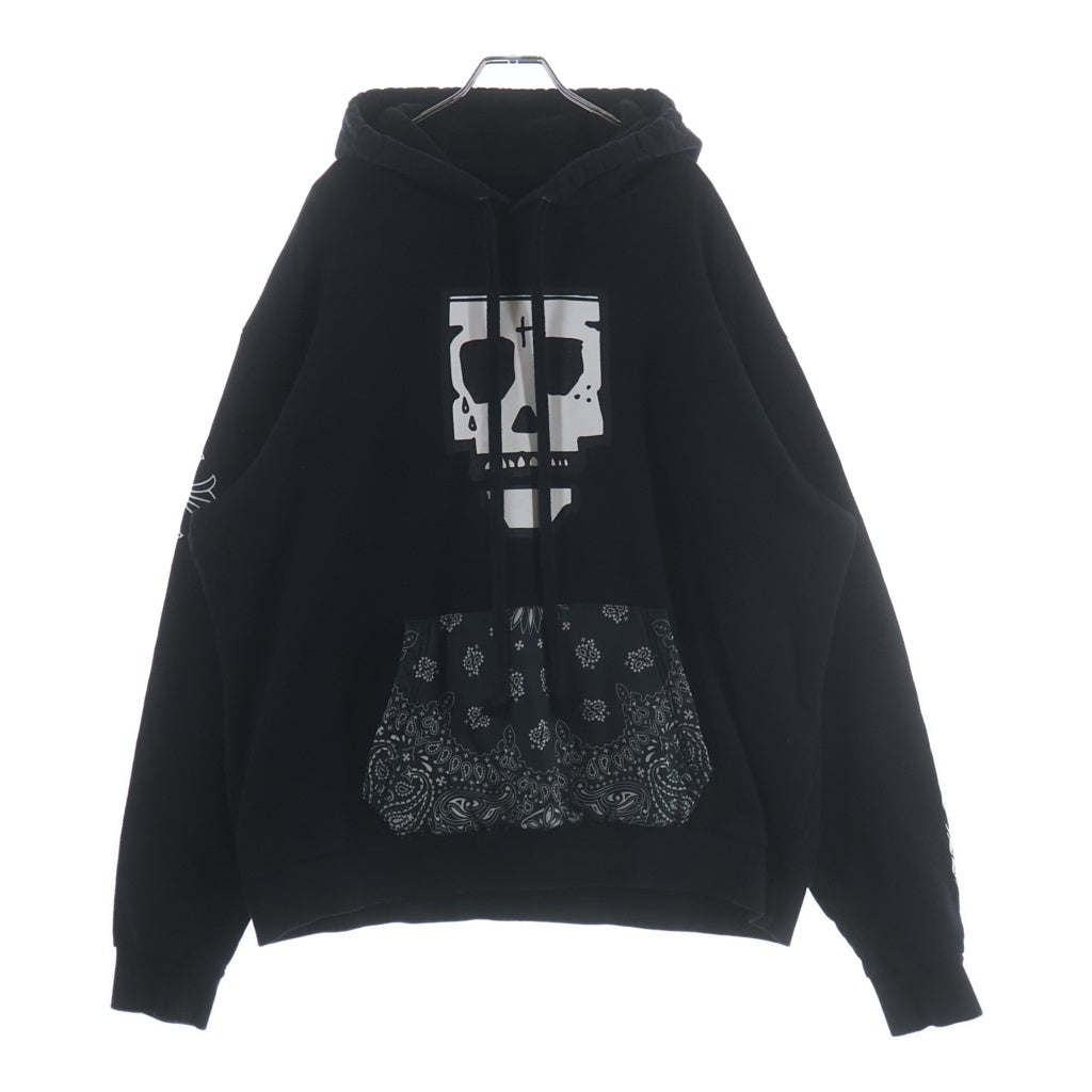 CHROME HEARTS(クロムハーツ) ×Purplehaus MONKPUNK HD PLVR パープルハウス モンクパンク プルオーバーフーディ パーカー スカル ロゴプリント バンダナ切替 ペイズリー ブラック