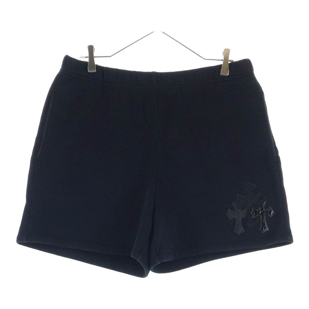 CHROME HEARTS(クロムハーツ) Y NOT SWEAT HALF PANTS パテント ハラコレザークロスパッチ スウェットハーフパンツ ショーツ ブラック