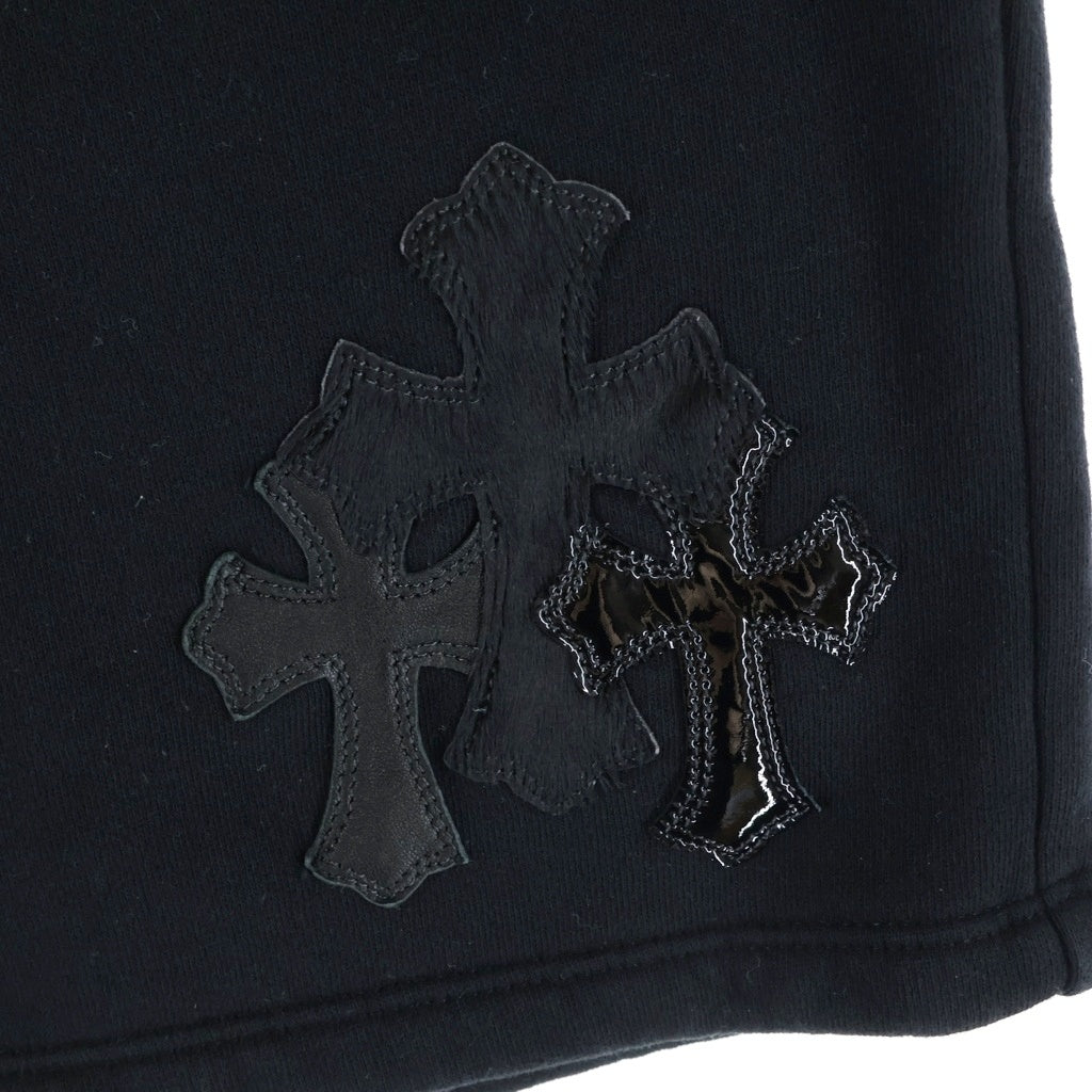 CHROME HEARTS(クロムハーツ) Y NOT SWEAT HALF PANTS パテント ハラコレザークロスパッチ スウェットハーフパンツ ショーツ ブラック