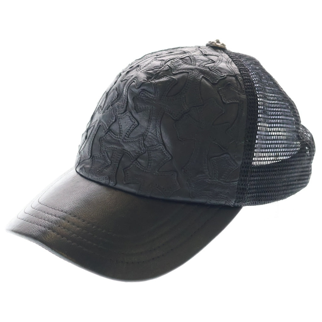 CHROME HEARTS(クロムハーツ) TRUCKER CAP セメタリーレザークロスパッチ メッシュ切替トラッカーキャップ 帽子 ブラック