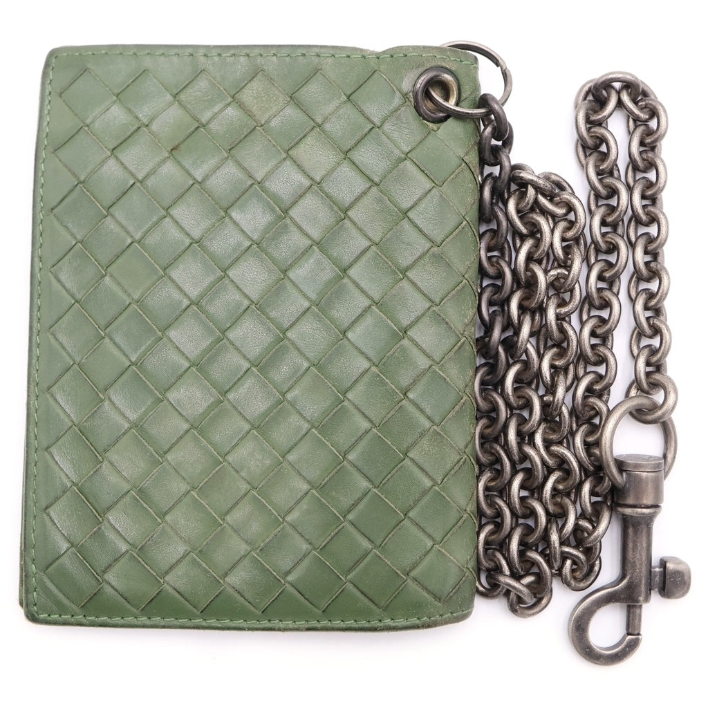 BOTTEGA VENETA(ボッテガヴェネタ) イントレチャート チェーン付きレザーウォレット 2つ折り財布 カーキ