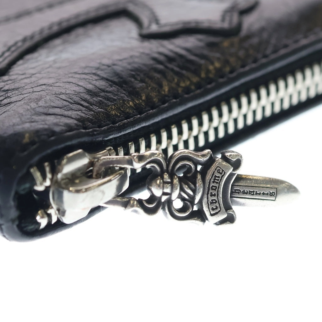 CHROME HEARTS(クロムハーツ) TINY ZIP ダガージップ クロスパッチ レザーウォレット コインケース 財布 ブラック