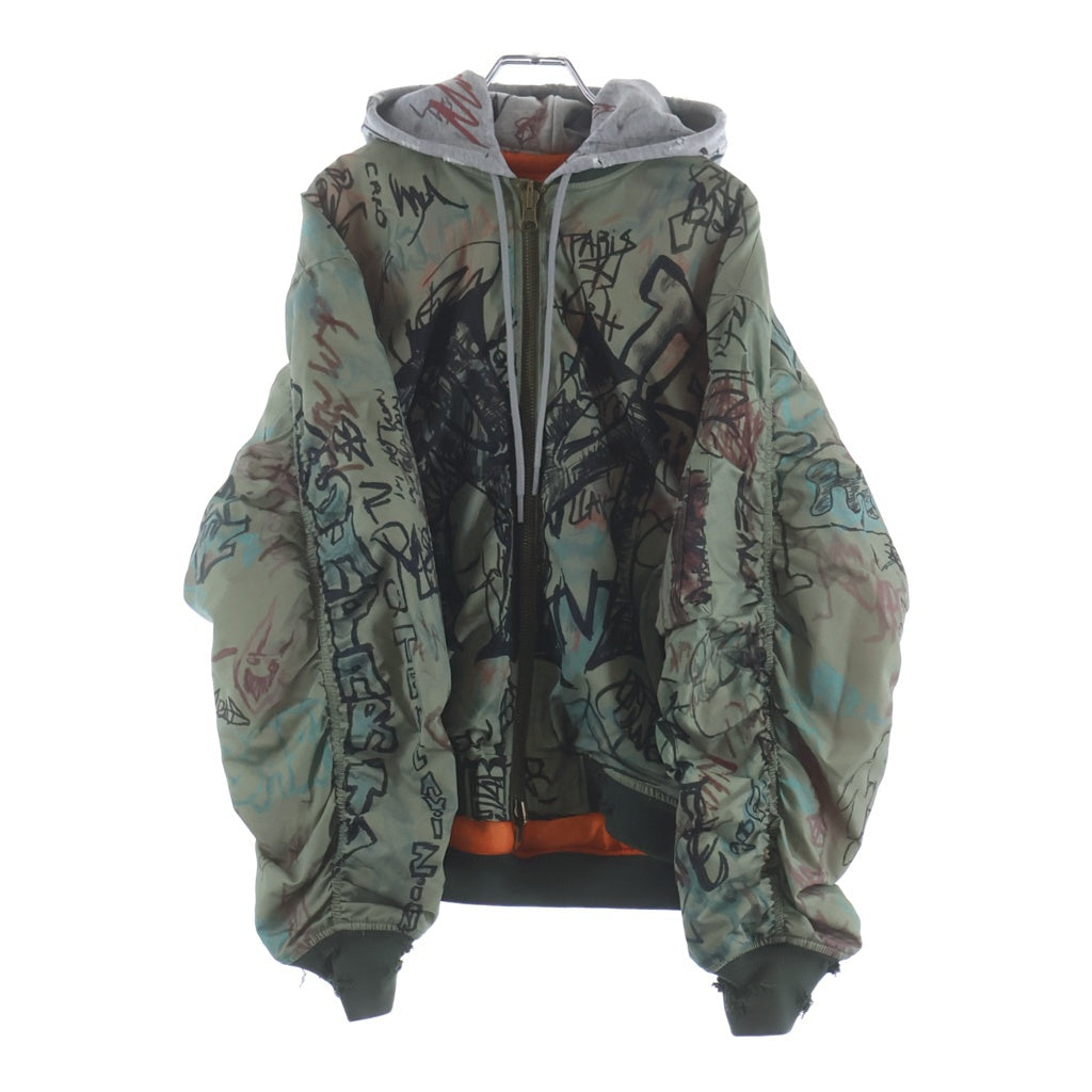 Mowalola(モワローラ) 25AW GRAFFITI BOMBER JACKET グラフィック ボンバージャケット カーキ