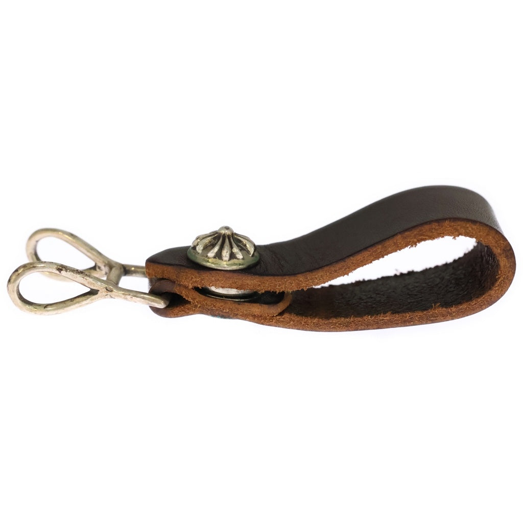 CHROME HEARTS(クロムハーツ) BELT LOOP クロスボールボタンレザーベルトループ シルバー/ブラウン BCA397