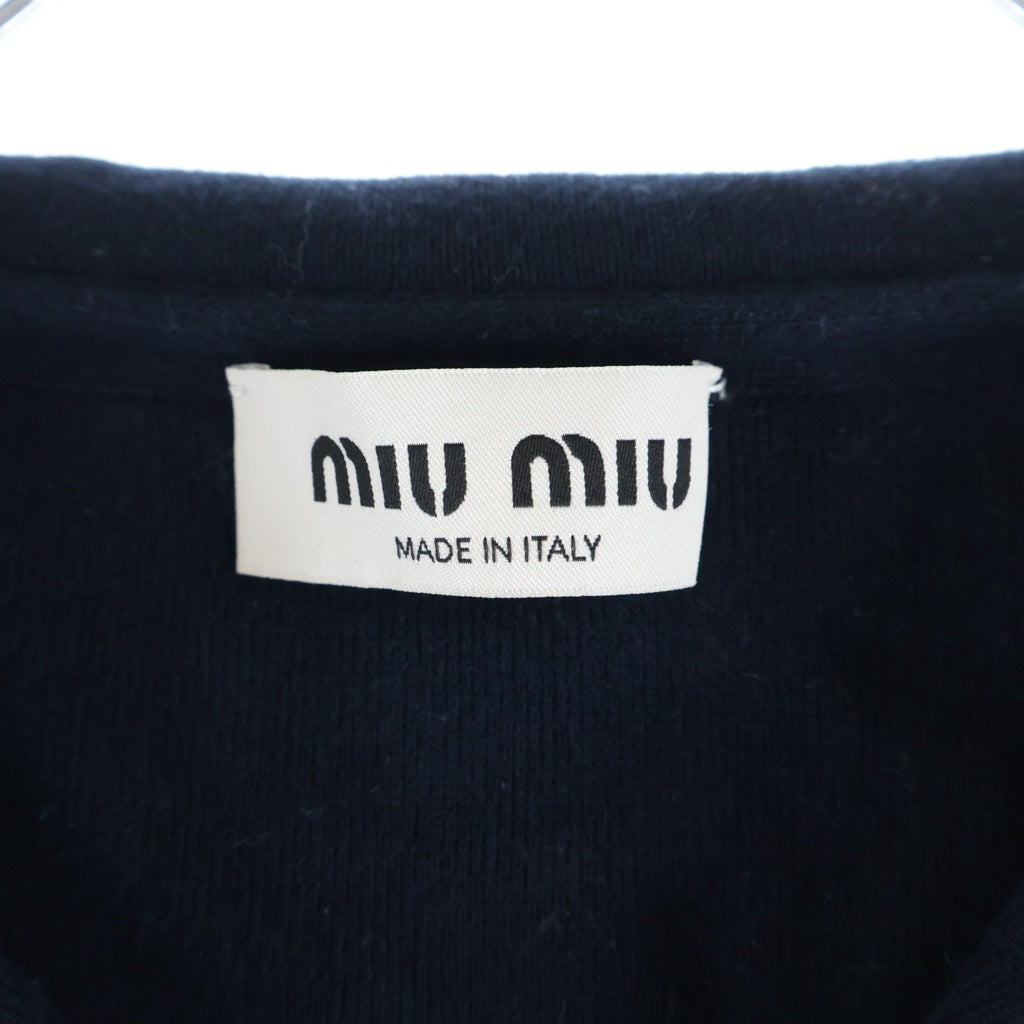 miumiu(ミュウミュウ) ロゴ刺繍 クロップド ポロニット 半袖トップス レディース MML897 S000 ネイビー