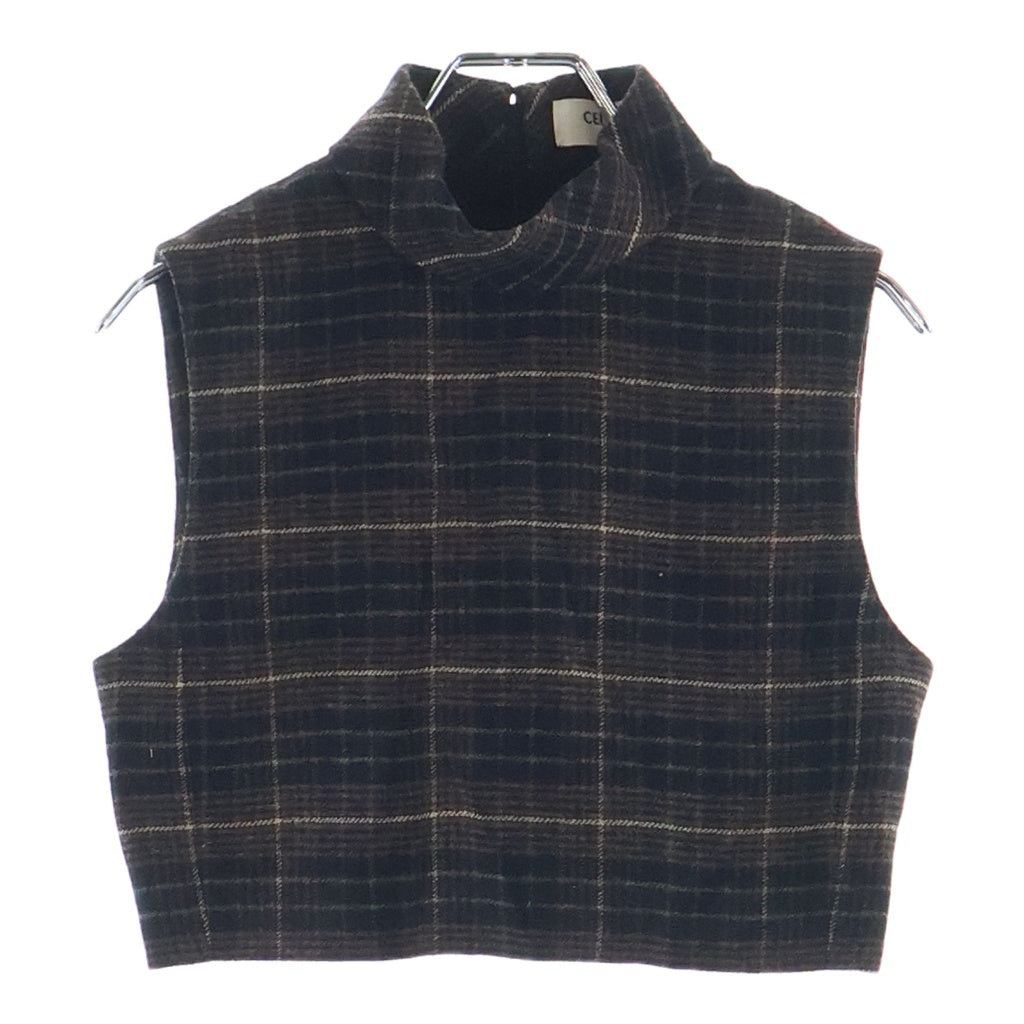 CELINE(セリーヌ) 21AW フランネルチェック クロップド ノースリーブトップ ベスト ジレ ブラウン レディース