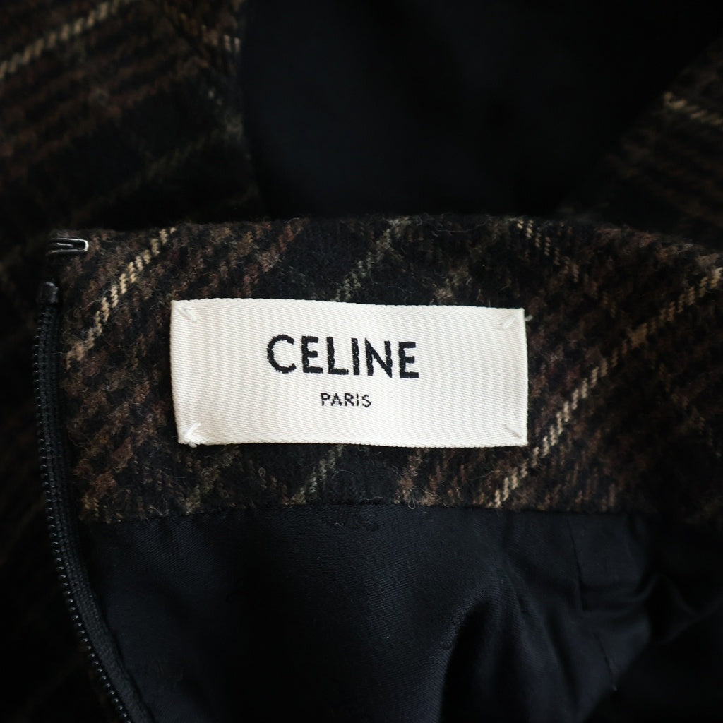 CELINE(セリーヌ) 21AW フランネルチェック クロップド ノースリーブトップ ベスト ジレ ブラウン レディース